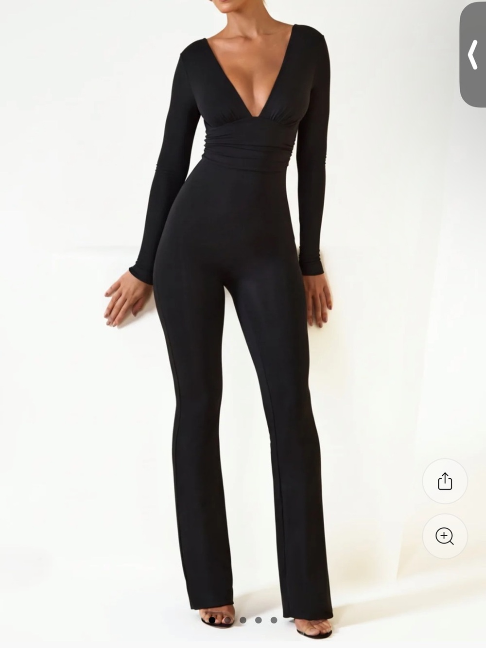 Oh Polly Black Long-Sleeve Deep V Helene Jumpsuit